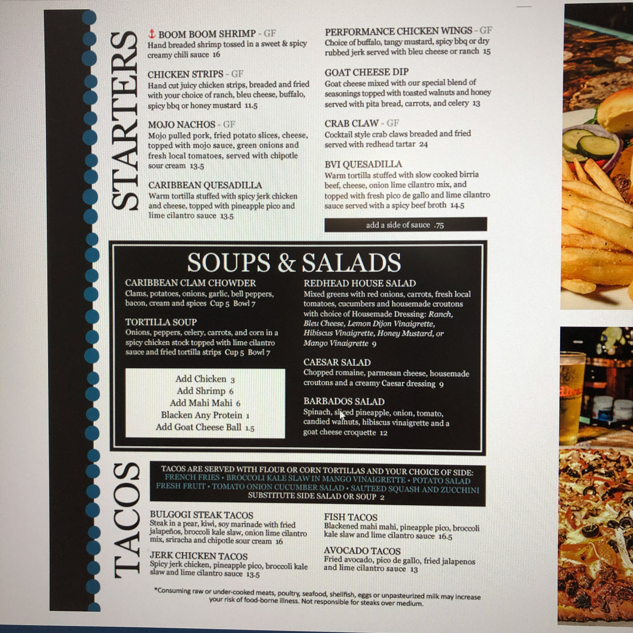 Redhead starter menu